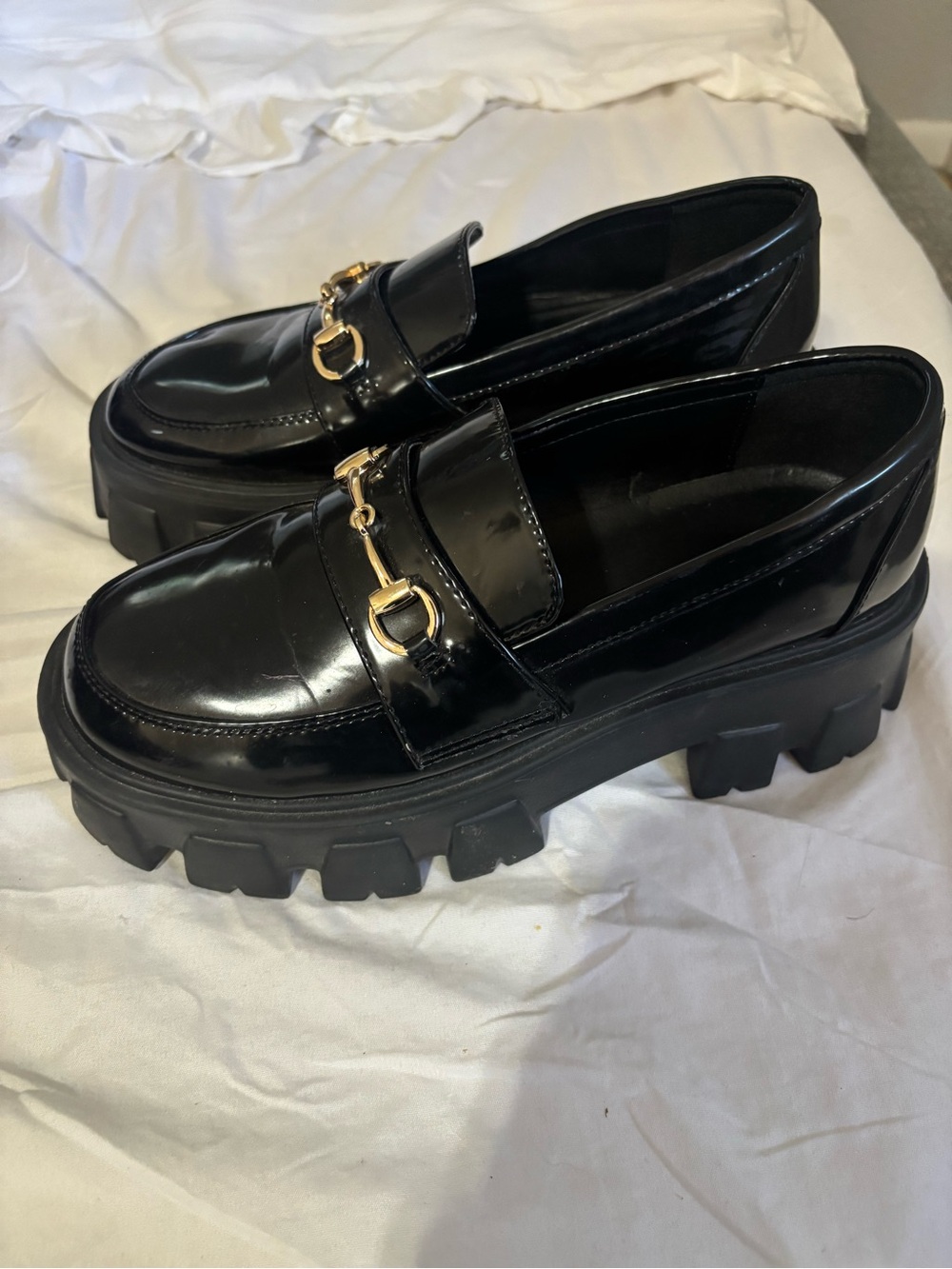 Princess Polly black platform loafers sz 8